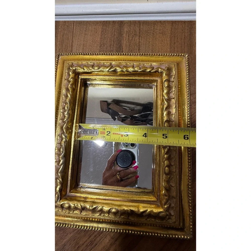 Vintage Gold Ornate Baroque Tabletop Vanity Mirror Easel Back 7.5x9.5 Frame